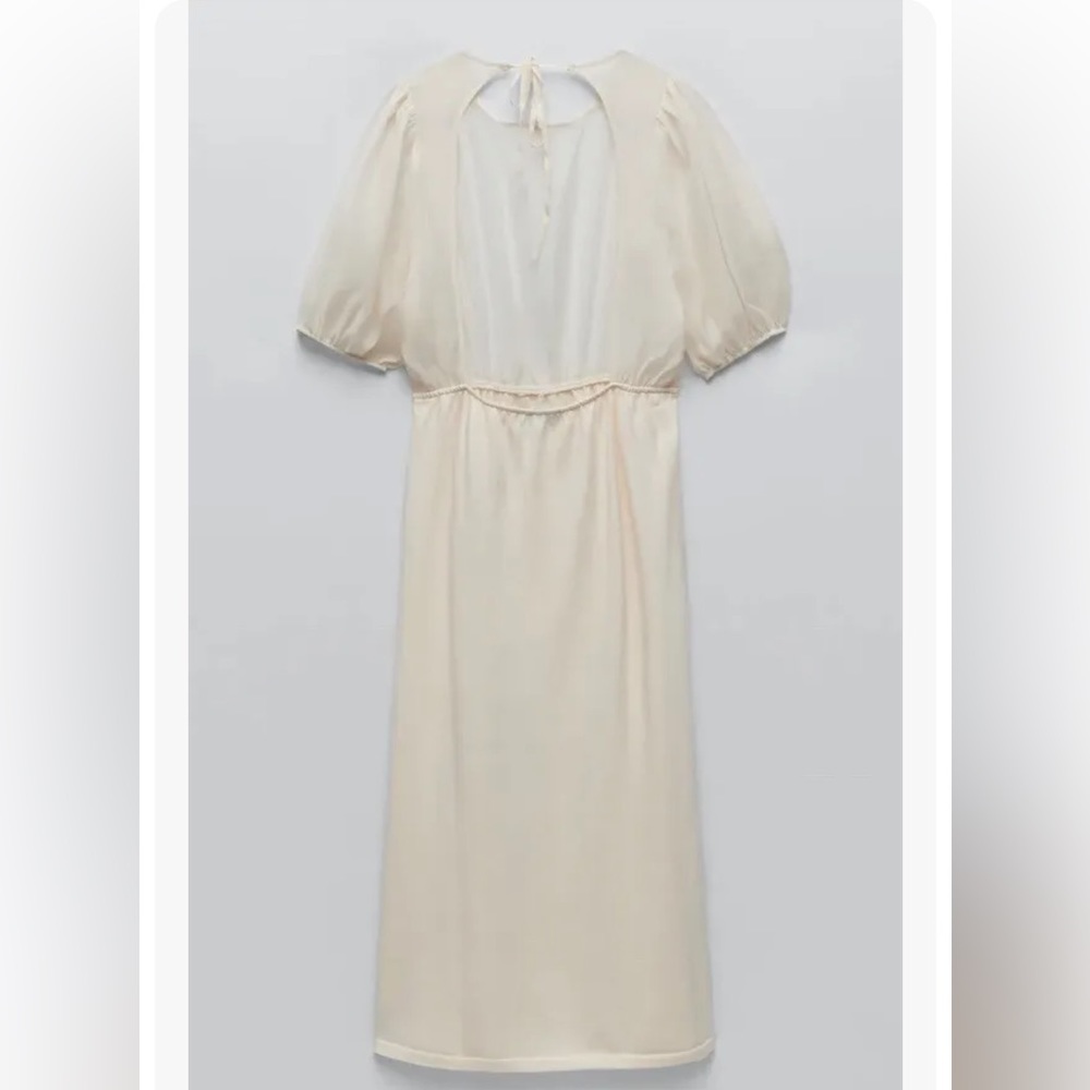 Zara Puff Sleeve Cream Color Chiffon/ Sheer Top Knit Midi Dress size M